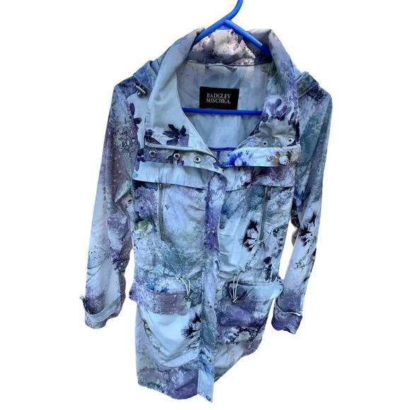 Badgley Mischka Print Cargo Zip Up Hoodie Windbreaker Jacket Women’s Size Small - Picture 1 of 8